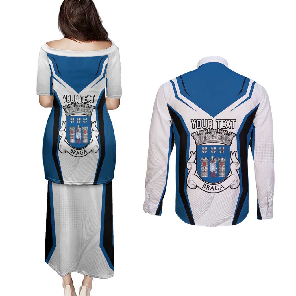 Personalized Braga Portugal Couples Matching Puletasi and Long Sleeve Button Shirt Sporty Style - Wonder Print Shop