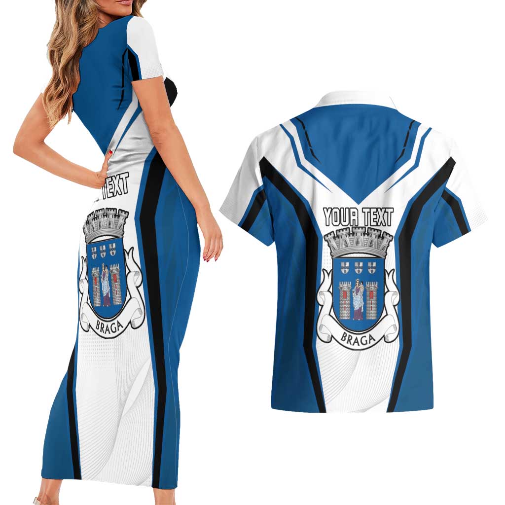 Personalized Braga Portugal Couples Matching Short Sleeve Bodycon Dress and Hawaiian Shirt Sporty Style - Wonder Print Shop