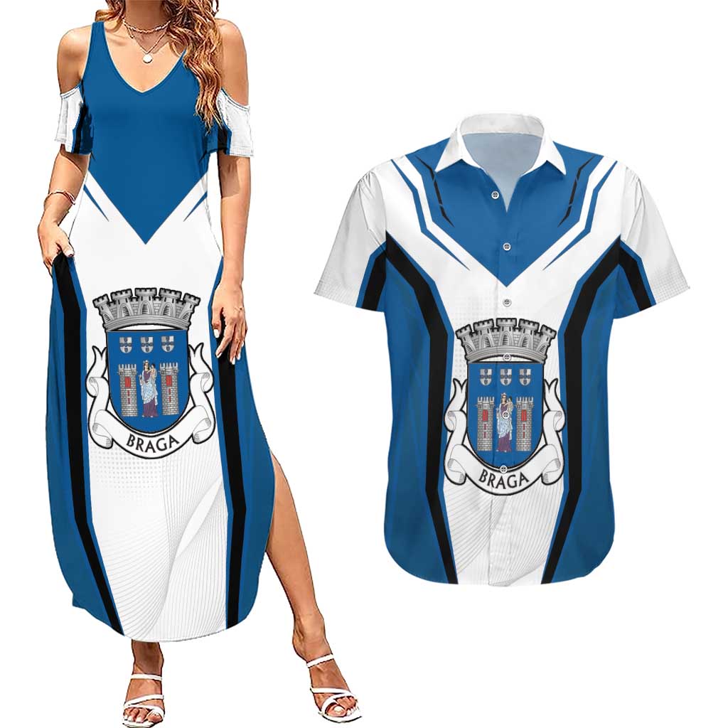 Personalized Braga Portugal Couples Matching Summer Maxi Dress and Hawaiian Shirt Sporty Style - Wonder Print Shop