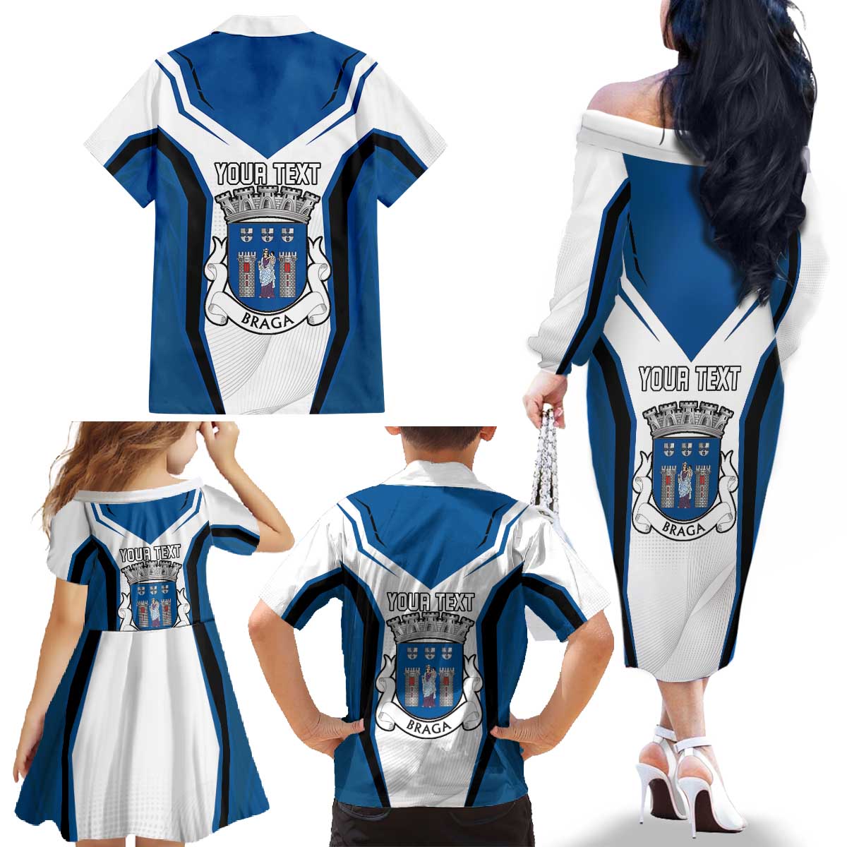 Personalized Braga Portugal Family Matching Off The Shoulder Long Sleeve Dress and Hawaiian Shirt Sporty Style - Wonder Print Shop