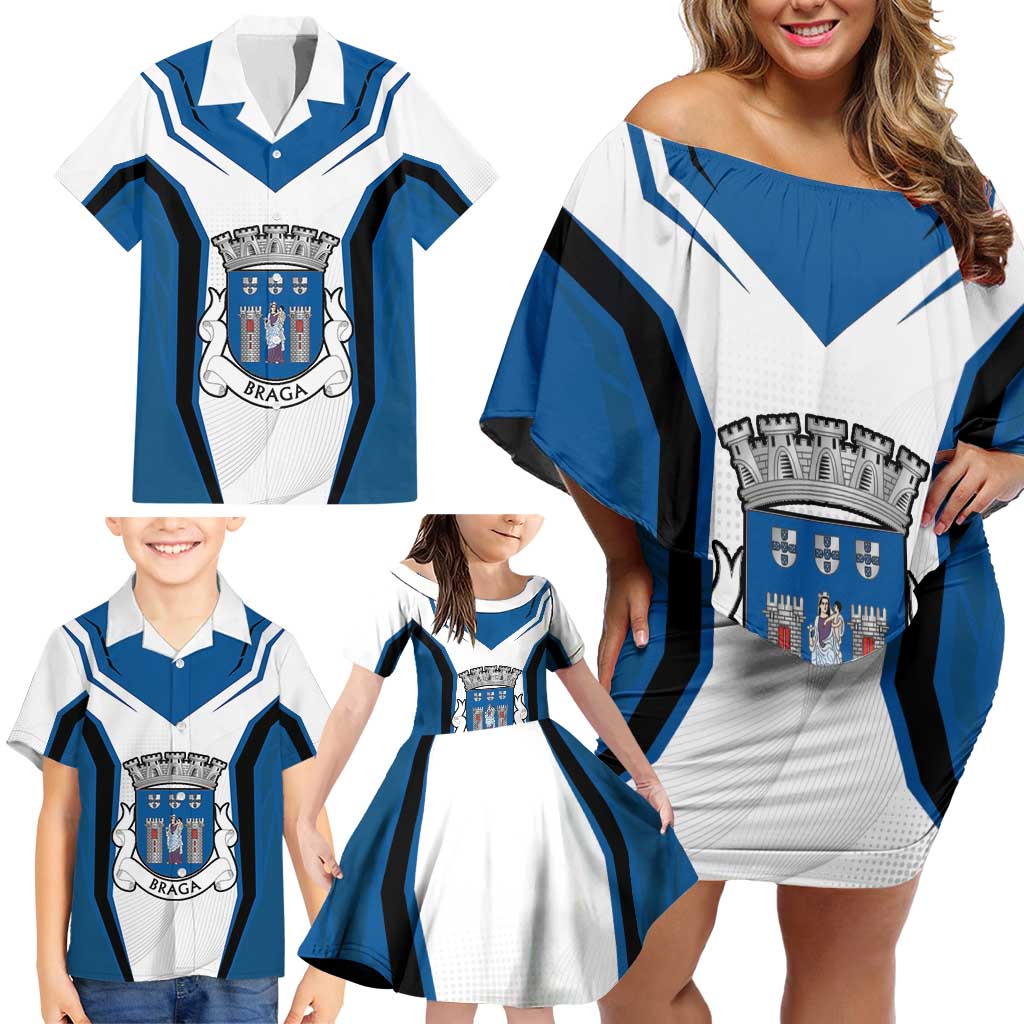 Personalized Braga Portugal Family Matching Off Shoulder Short Dress and Hawaiian Shirt Sporty Style - Wonder Print Shop
