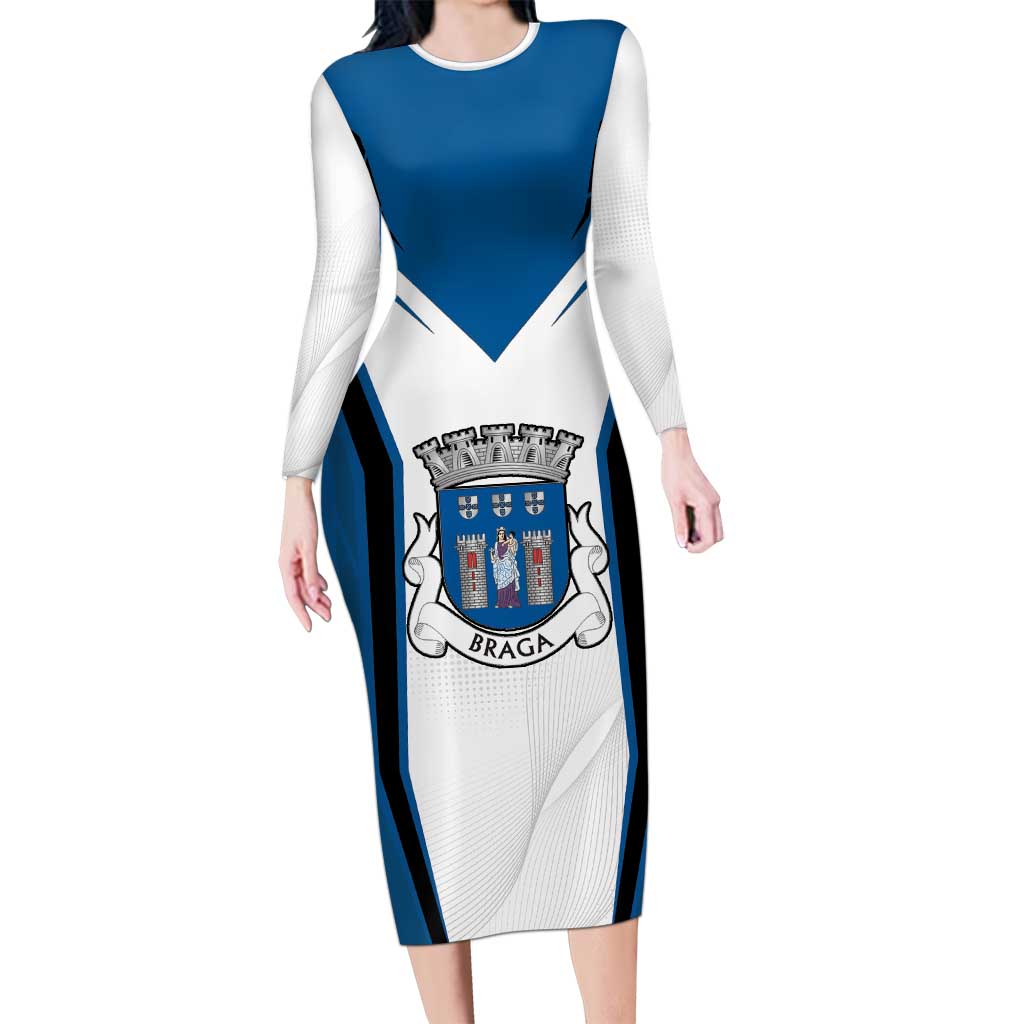 Personalized Braga Portugal Long Sleeve Bodycon Dress Sporty Style - Wonder Print Shop
