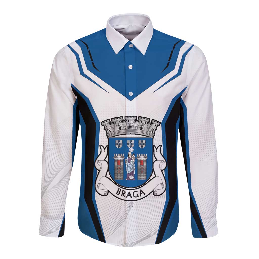 Personalized Braga Portugal Long Sleeve Button Shirt Sporty Style - Wonder Print Shop