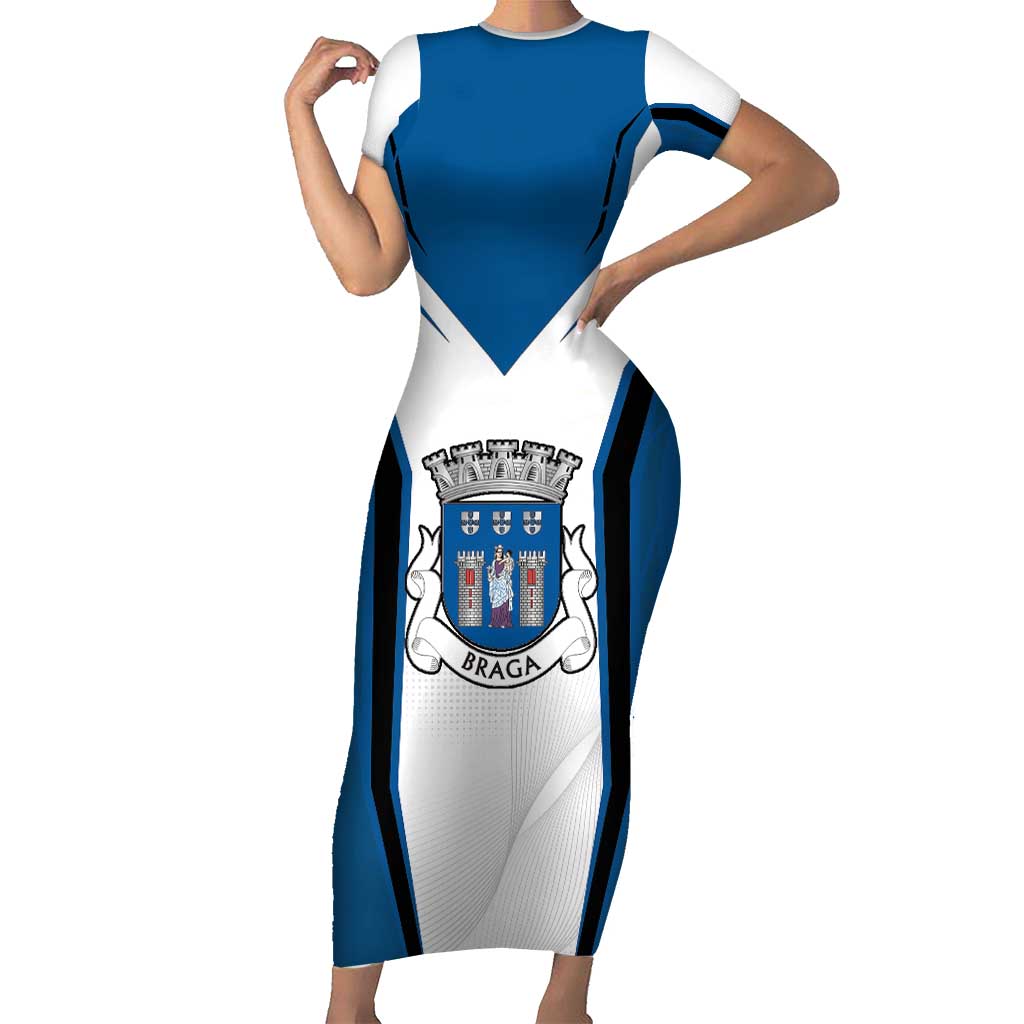 Personalized Braga Portugal Short Sleeve Bodycon Dress Sporty Style - Wonder Print Shop