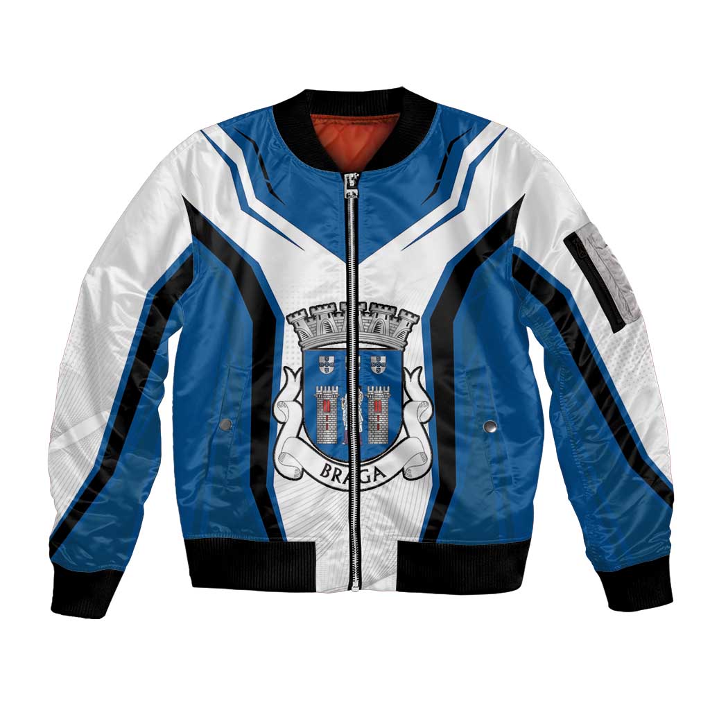 Personalized Braga Portugal Sleeve Zip Bomber Jacket Sporty Style - Wonder Print Shop