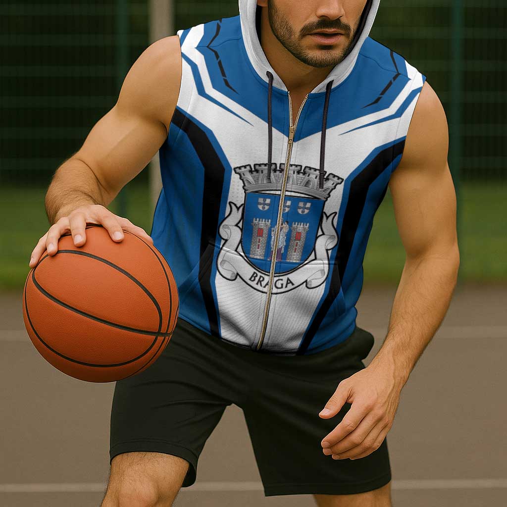 Personalized Braga Portugal Sleeveless Zip Hoodie Sporty Style - Wonder Print Shop