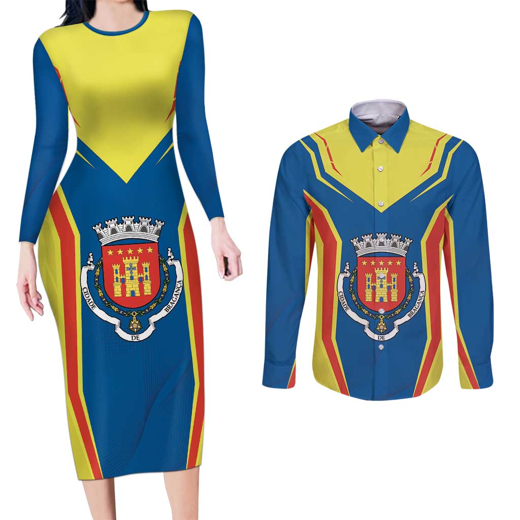 Personalized Braganca Portugal Couples Matching Long Sleeve Bodycon Dress and Long Sleeve Button Shirt Sporty Style - Wonder Print Shop