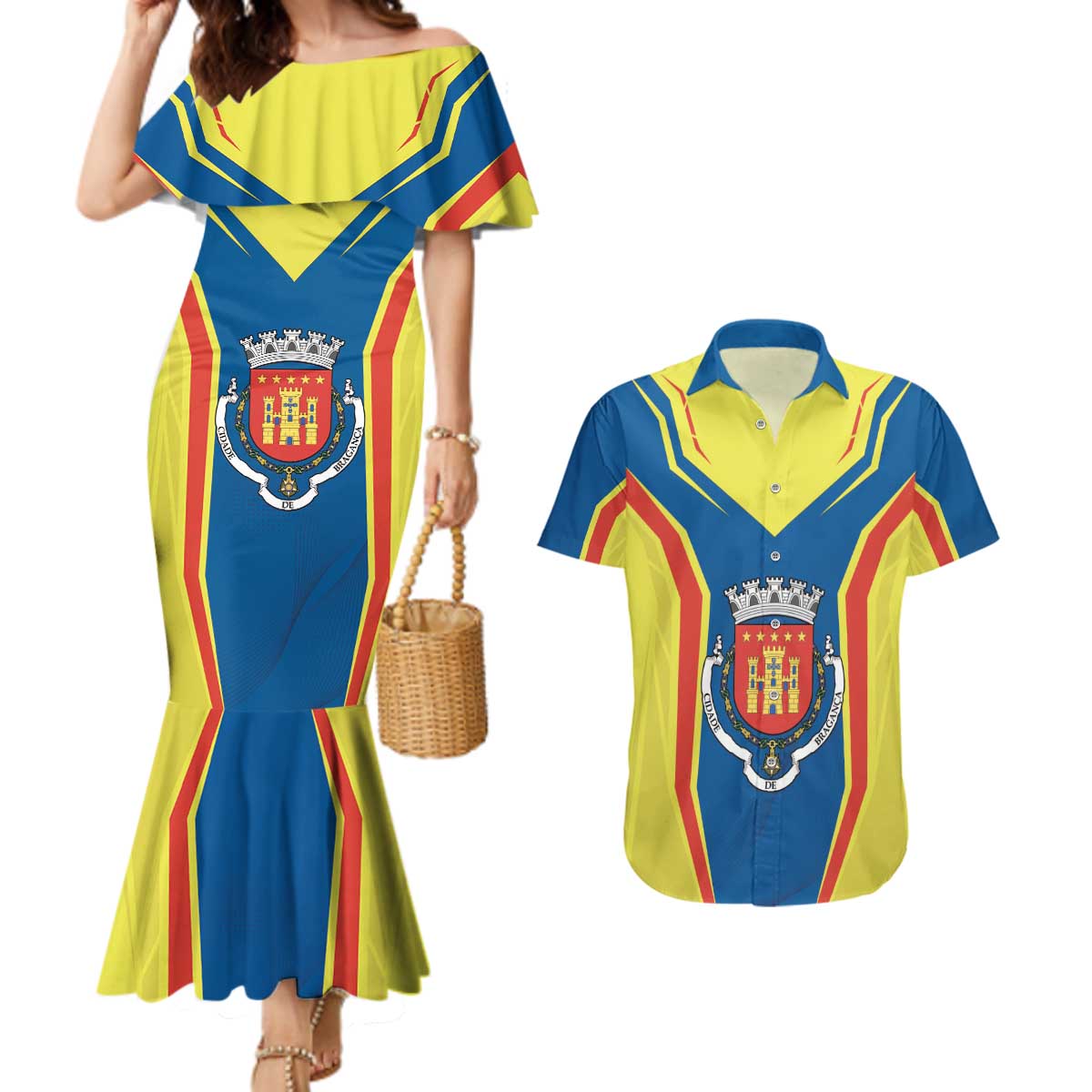 Personalized Braganca Portugal Couples Matching Mermaid Dress and Hawaiian Shirt Sporty Style - Wonder Print Shop