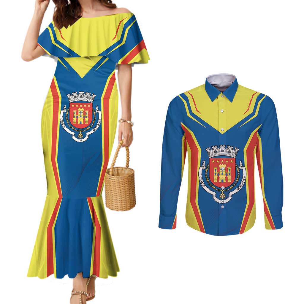 Personalized Braganca Portugal Couples Matching Mermaid Dress and Long Sleeve Button Shirt Sporty Style - Wonder Print Shop
