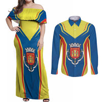Personalized Braganca Portugal Couples Matching Off Shoulder Maxi Dress and Long Sleeve Button Shirt Sporty Style - Wonder Print Shop
