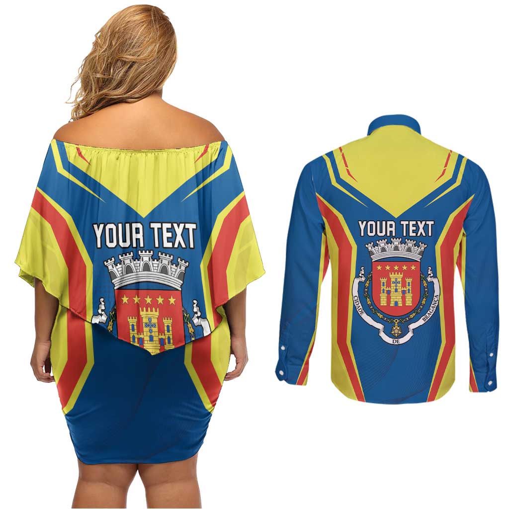 Personalized Braganca Portugal Couples Matching Off Shoulder Short Dress and Long Sleeve Button Shirt Sporty Style - Wonder Print Shop