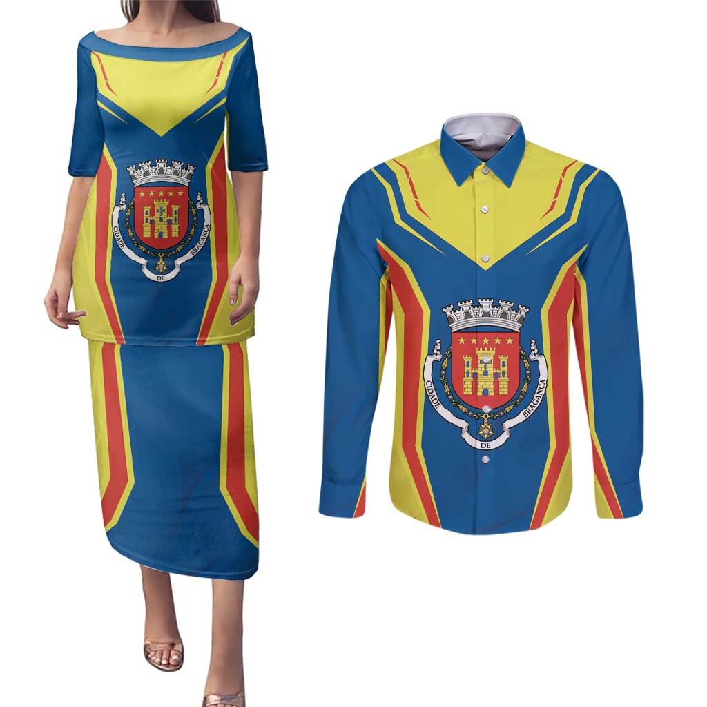Personalized Braganca Portugal Couples Matching Puletasi and Long Sleeve Button Shirt Sporty Style - Wonder Print Shop