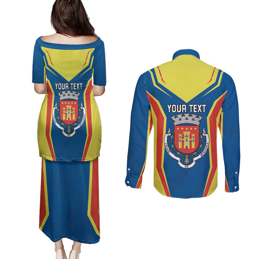 Personalized Braganca Portugal Couples Matching Puletasi and Long Sleeve Button Shirt Sporty Style - Wonder Print Shop