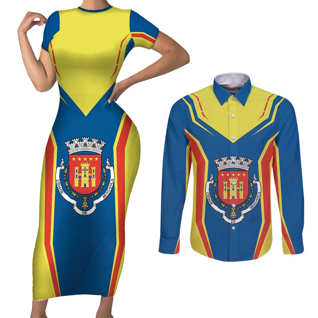 Personalized Braganca Portugal Couples Matching Short Sleeve Bodycon Dress and Long Sleeve Button Shirt Sporty Style - Wonder Print Shop