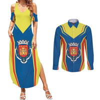 Personalized Braganca Portugal Couples Matching Summer Maxi Dress and Long Sleeve Button Shirt Sporty Style - Wonder Print Shop