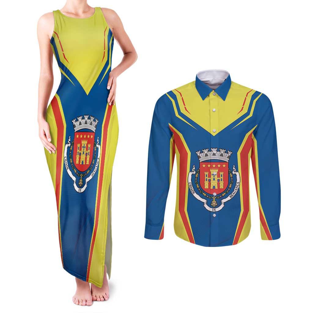 Personalized Braganca Portugal Couples Matching Tank Maxi Dress and Long Sleeve Button Shirt Sporty Style - Wonder Print Shop