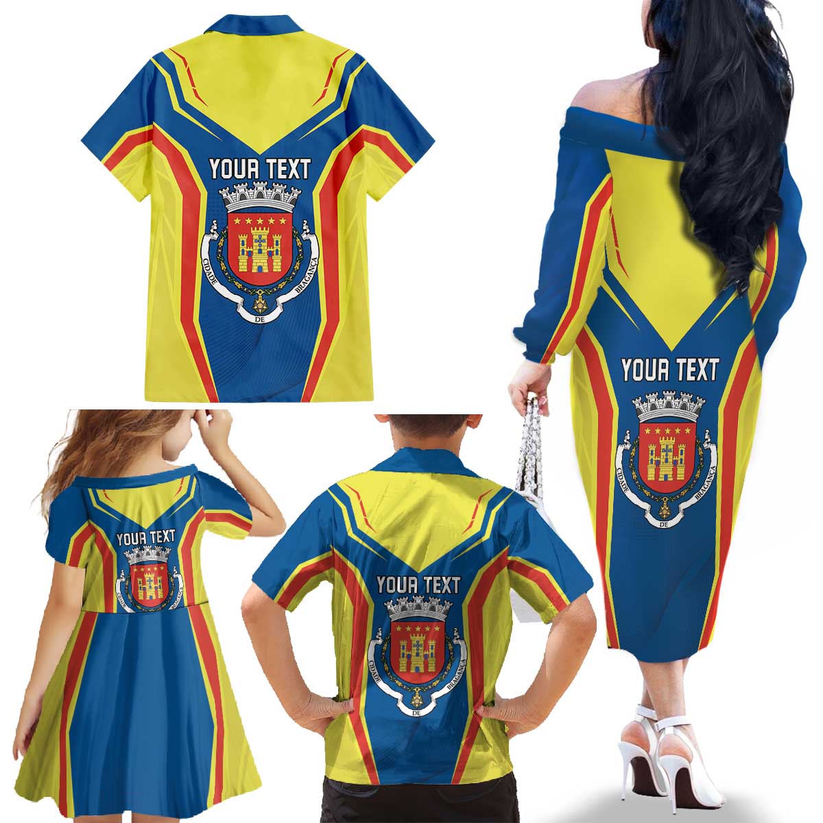 Personalized Braganca Portugal Family Matching Off The Shoulder Long Sleeve Dress and Hawaiian Shirt Sporty Style - Wonder Print Shop