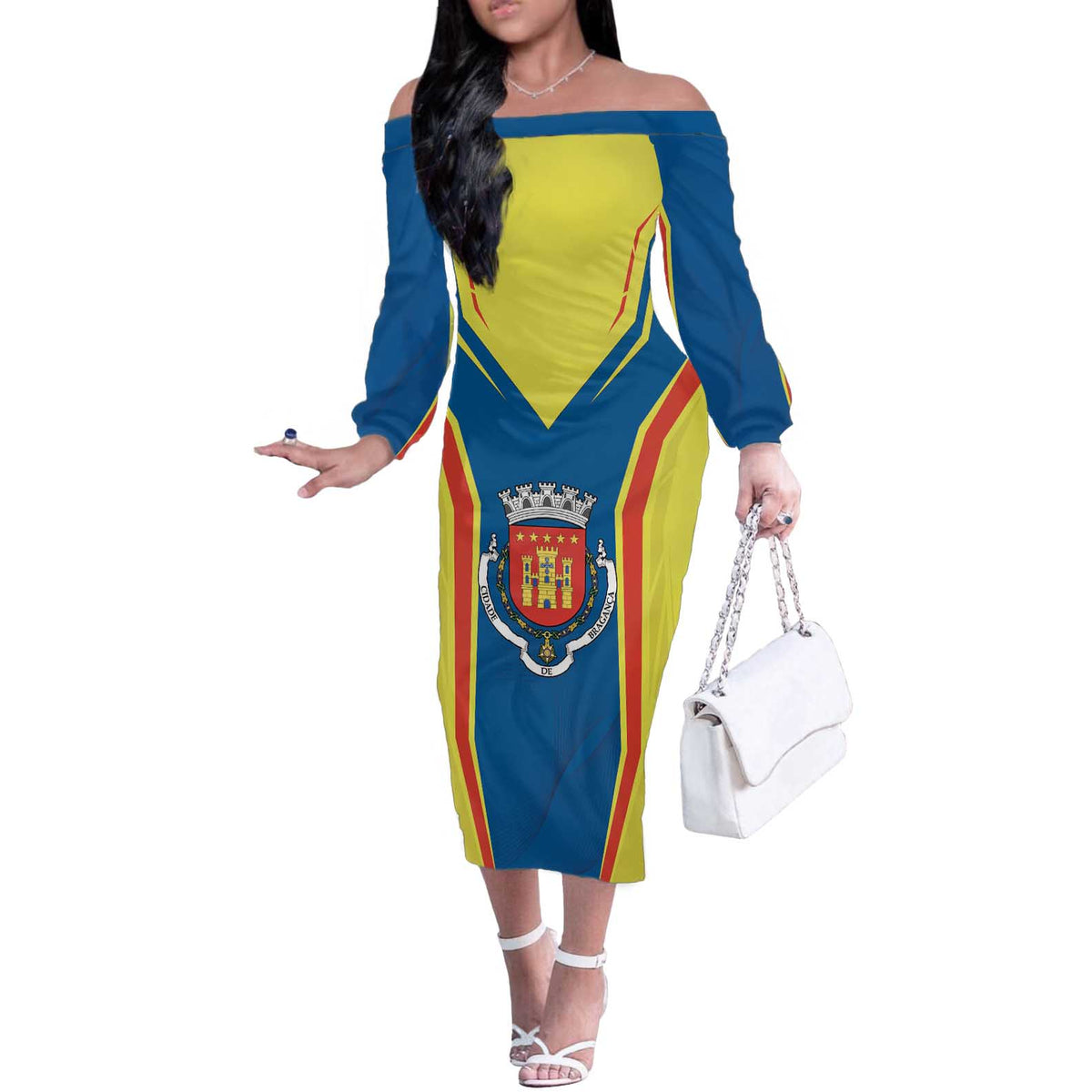 Personalized Braganca Portugal Off The Shoulder Long Sleeve Dress Sporty Style - Wonder Print Shop