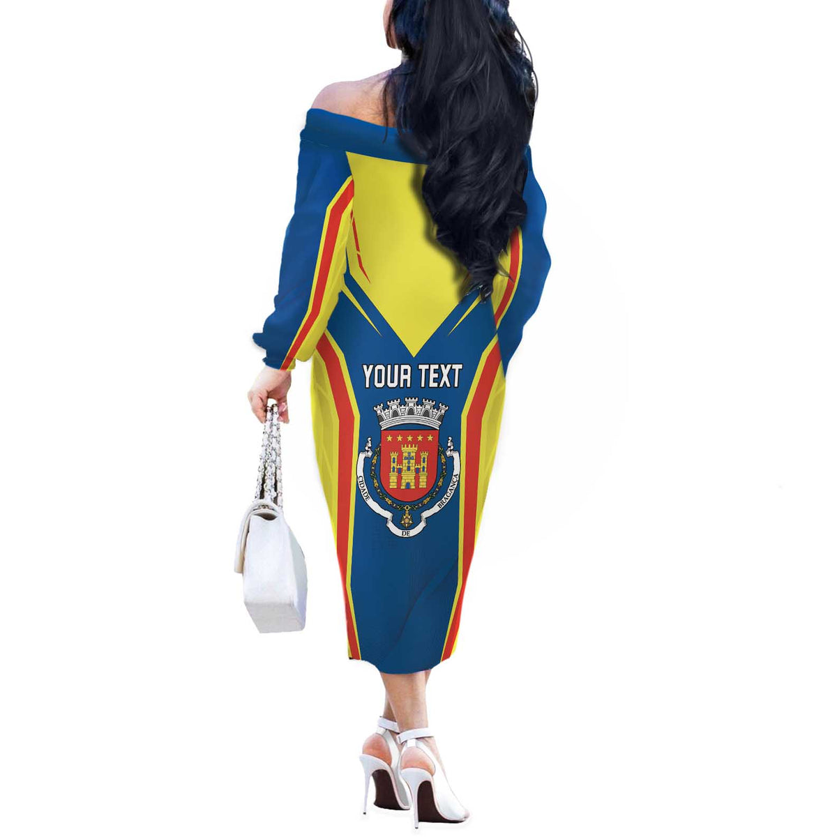 Personalized Braganca Portugal Off The Shoulder Long Sleeve Dress Sporty Style - Wonder Print Shop