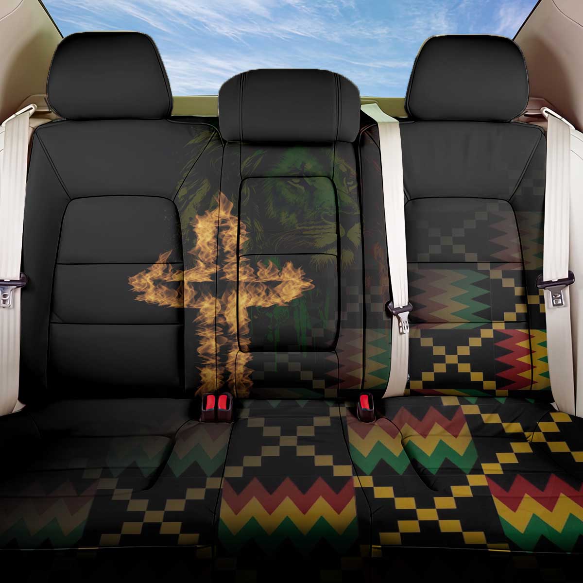 Happy Meskel Celebration Back Car Seat Cover Cross Fire And Lion Flag Color - Wonder Print Shop