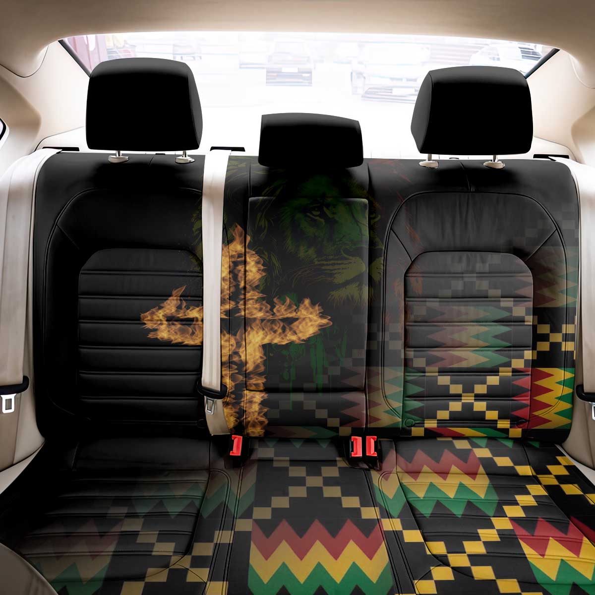 Happy Meskel Celebration Back Car Seat Cover Cross Fire And Lion Flag Color - Wonder Print Shop