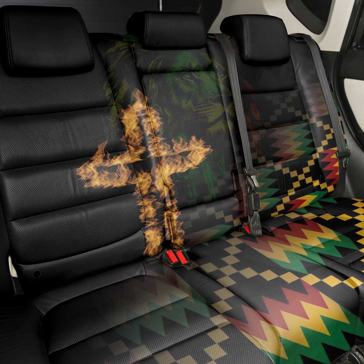 Happy Meskel Celebration Back Car Seat Cover Cross Fire And Lion Flag Color - Wonder Print Shop
