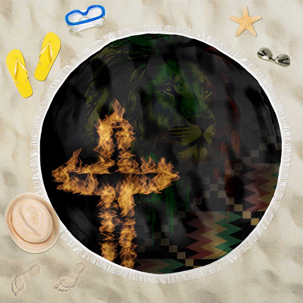 Happy Meskel Celebration Beach Blanket Cross Fire And Lion Flag Color - Wonder Print Shop