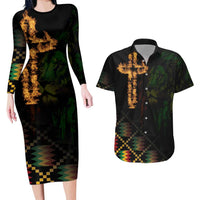 Happy Meskel Celebration Couples Matching Long Sleeve Bodycon Dress and Hawaiian Shirt Cross Fire And Lion Flag Color - Wonder Print Shop
