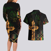 Happy Meskel Celebration Couples Matching Long Sleeve Bodycon Dress and Hawaiian Shirt Cross Fire And Lion Flag Color - Wonder Print Shop