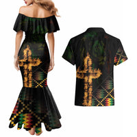 Happy Meskel Celebration Couples Matching Mermaid Dress and Hawaiian Shirt Cross Fire And Lion Flag Color - Wonder Print Shop