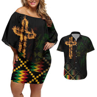 Happy Meskel Celebration Couples Matching Off Shoulder Short Dress and Hawaiian Shirt Cross Fire And Lion Flag Color - Wonder Print Shop