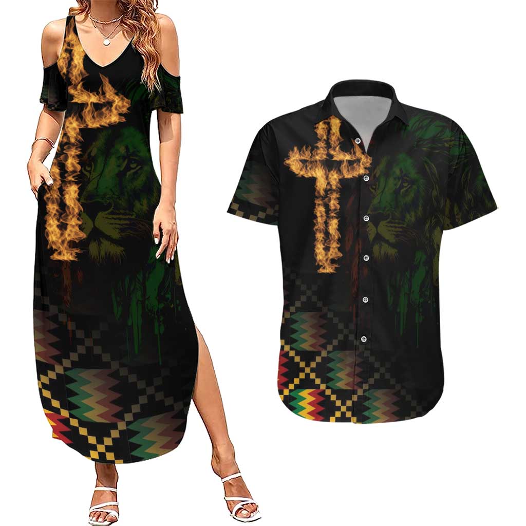 Happy Meskel Celebration Couples Matching Summer Maxi Dress and Hawaiian Shirt Cross Fire And Lion Flag Color - Wonder Print Shop