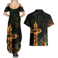 Happy Meskel Celebration Couples Matching Summer Maxi Dress and Hawaiian Shirt Cross Fire And Lion Flag Color - Wonder Print Shop