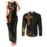 Happy Meskel Celebration Couples Matching Tank Maxi Dress and Long Sleeve Button Shirt Cross Fire And Lion Flag Color - Wonder Print Shop