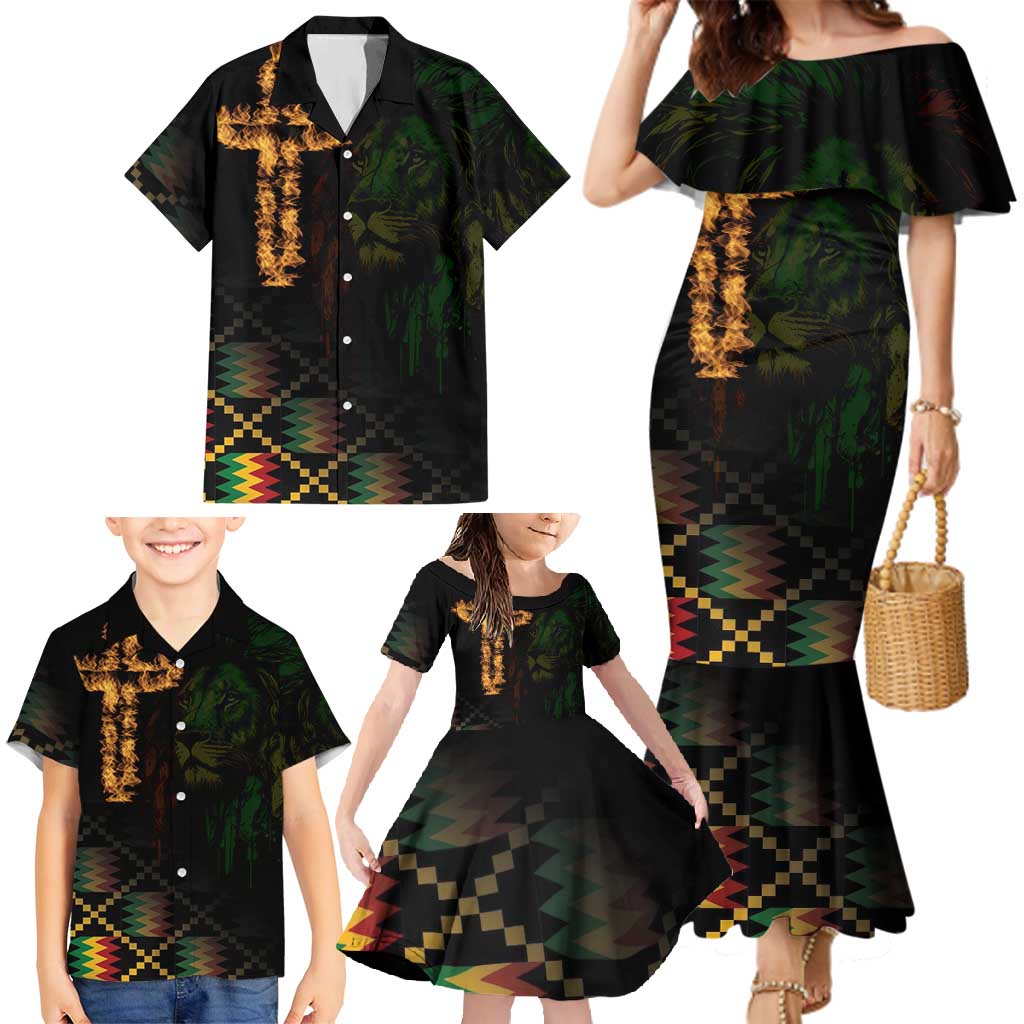 Happy Meskel Celebration Family Matching Mermaid Dress and Hawaiian Shirt Cross Fire And Lion Flag Color - Wonder Print Shop