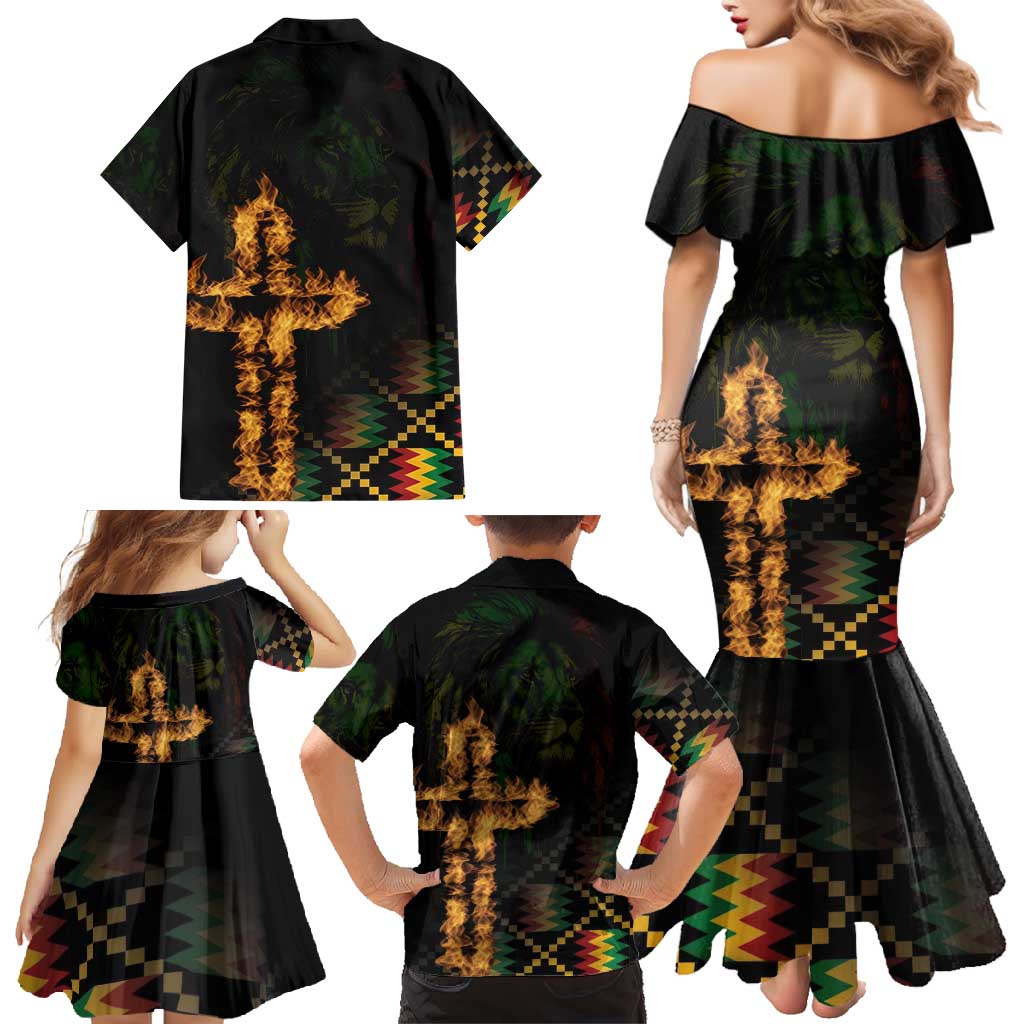 Happy Meskel Celebration Family Matching Mermaid Dress and Hawaiian Shirt Cross Fire And Lion Flag Color - Wonder Print Shop