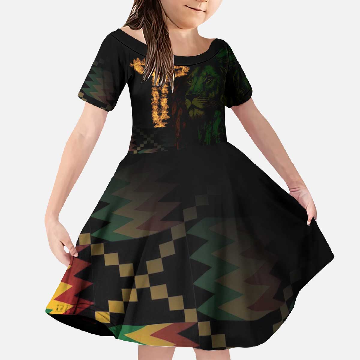 Happy Meskel Celebration Family Matching Off The Shoulder Long Sleeve Dress and Hawaiian Shirt Cross Fire And Lion Flag Color - Wonder Print Shop