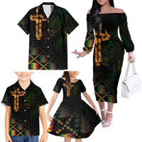Happy Meskel Celebration Family Matching Off The Shoulder Long Sleeve Dress and Hawaiian Shirt Cross Fire And Lion Flag Color - Wonder Print Shop