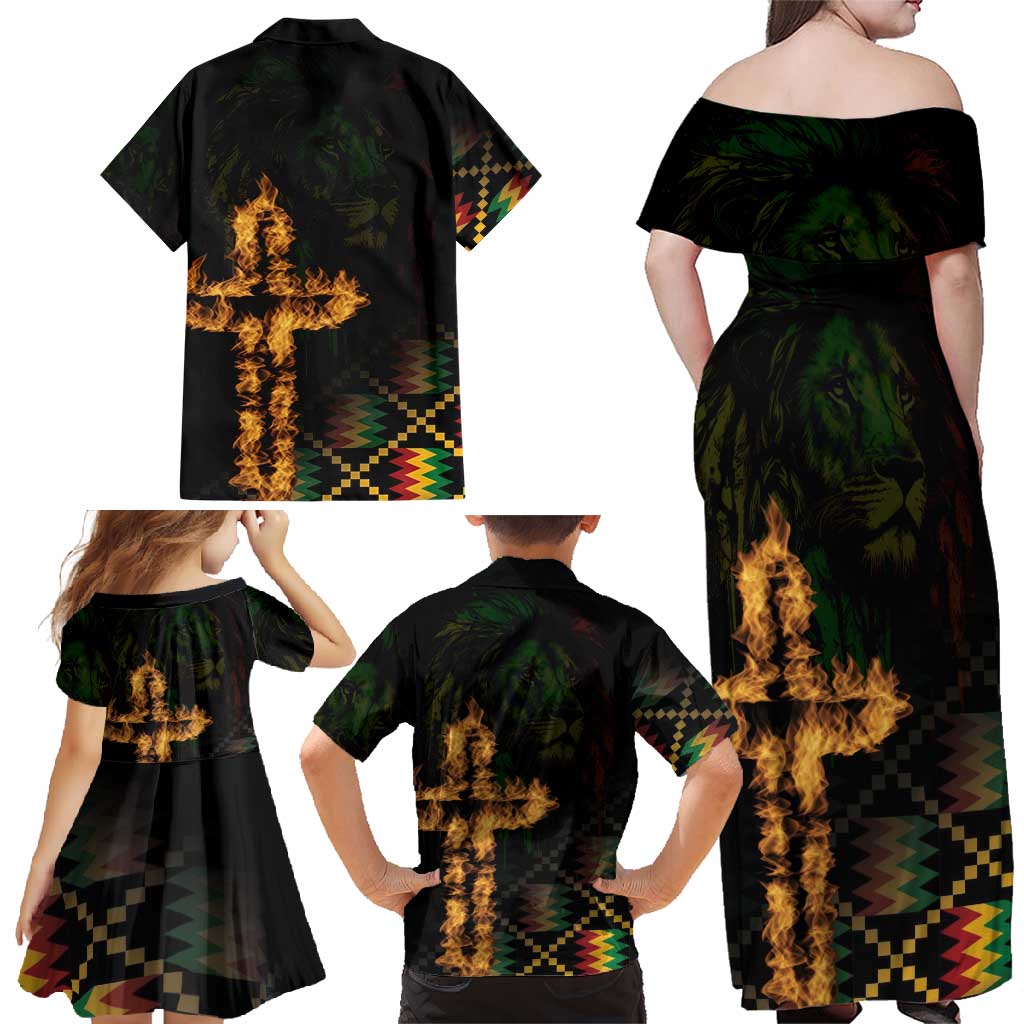 Happy Meskel Celebration Family Matching Off Shoulder Maxi Dress and Hawaiian Shirt Cross Fire And Lion Flag Color - Wonder Print Shop