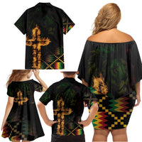 Happy Meskel Celebration Family Matching Off Shoulder Short Dress and Hawaiian Shirt Cross Fire And Lion Flag Color - Wonder Print Shop