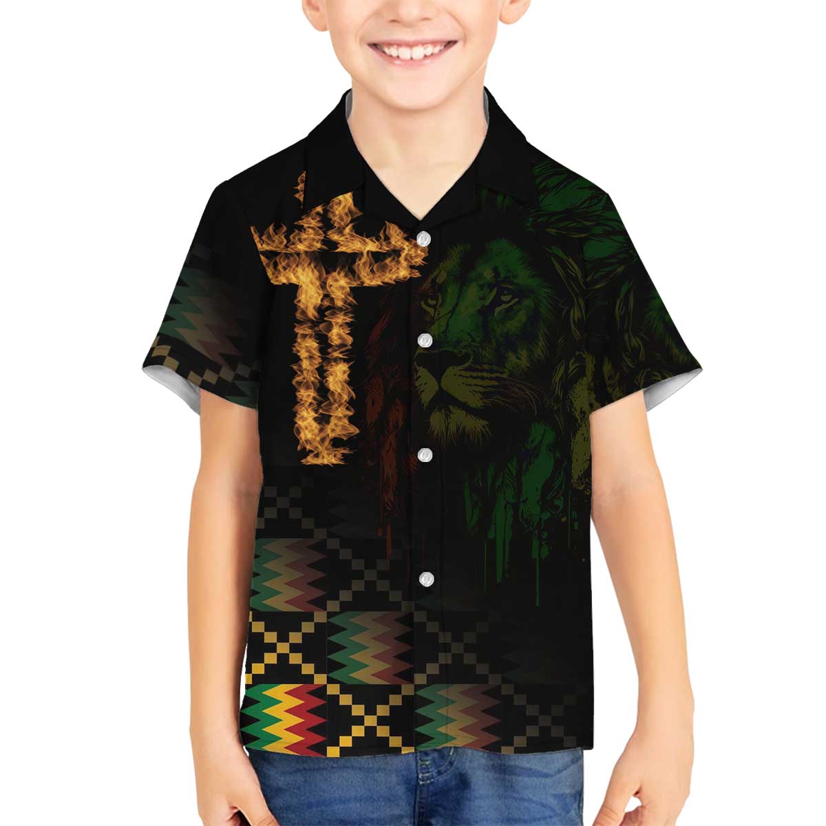 Happy Meskel Celebration Family Matching Puletasi and Hawaiian Shirt Cross Fire And Lion Flag Color - Wonder Print Shop