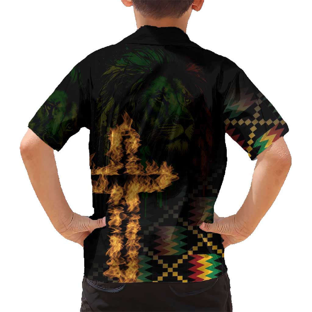 Happy Meskel Celebration Family Matching Short Sleeve Bodycon Dress and Hawaiian Shirt Cross Fire And Lion Flag Color - Wonder Print Shop