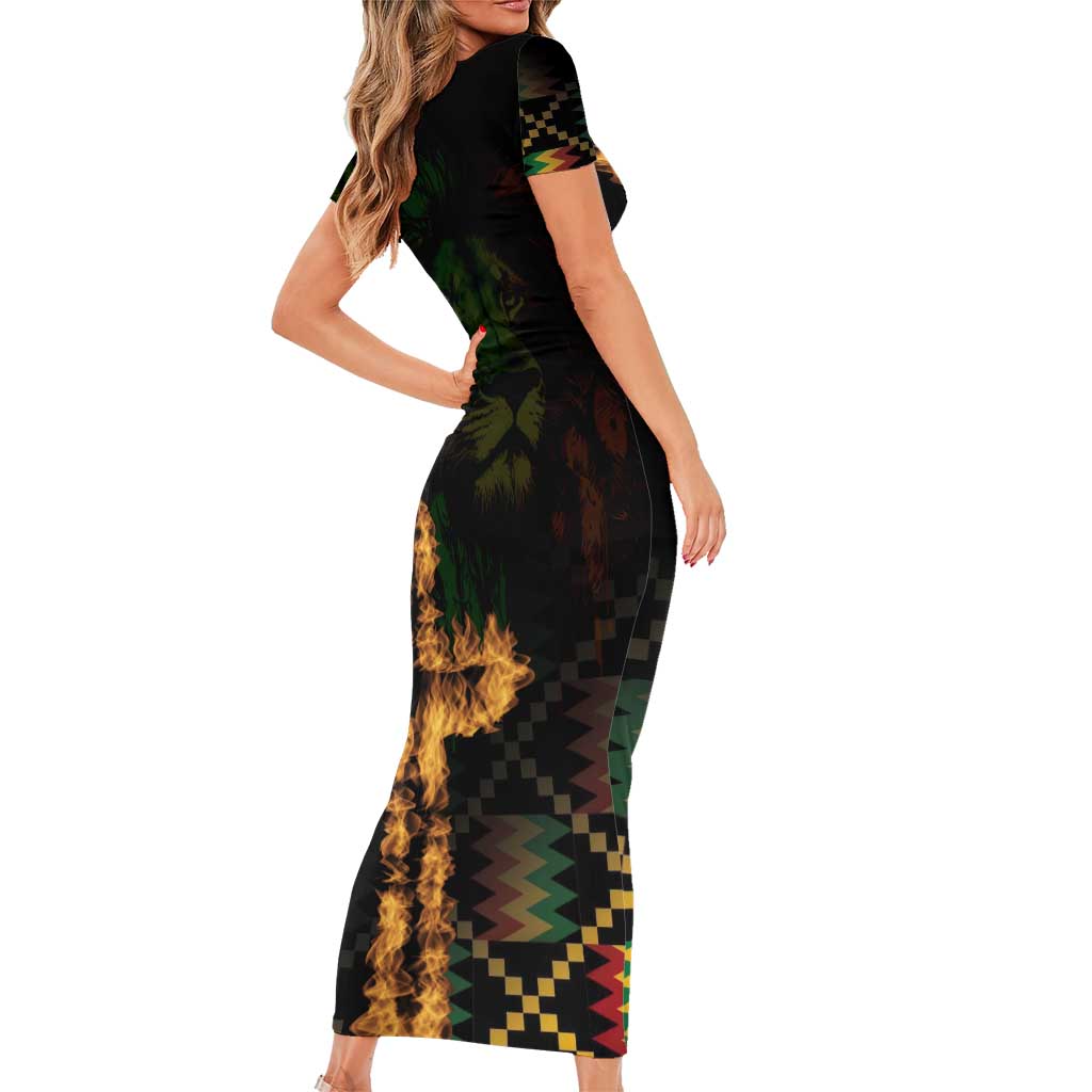 Happy Meskel Celebration Family Matching Short Sleeve Bodycon Dress and Hawaiian Shirt Cross Fire And Lion Flag Color - Wonder Print Shop