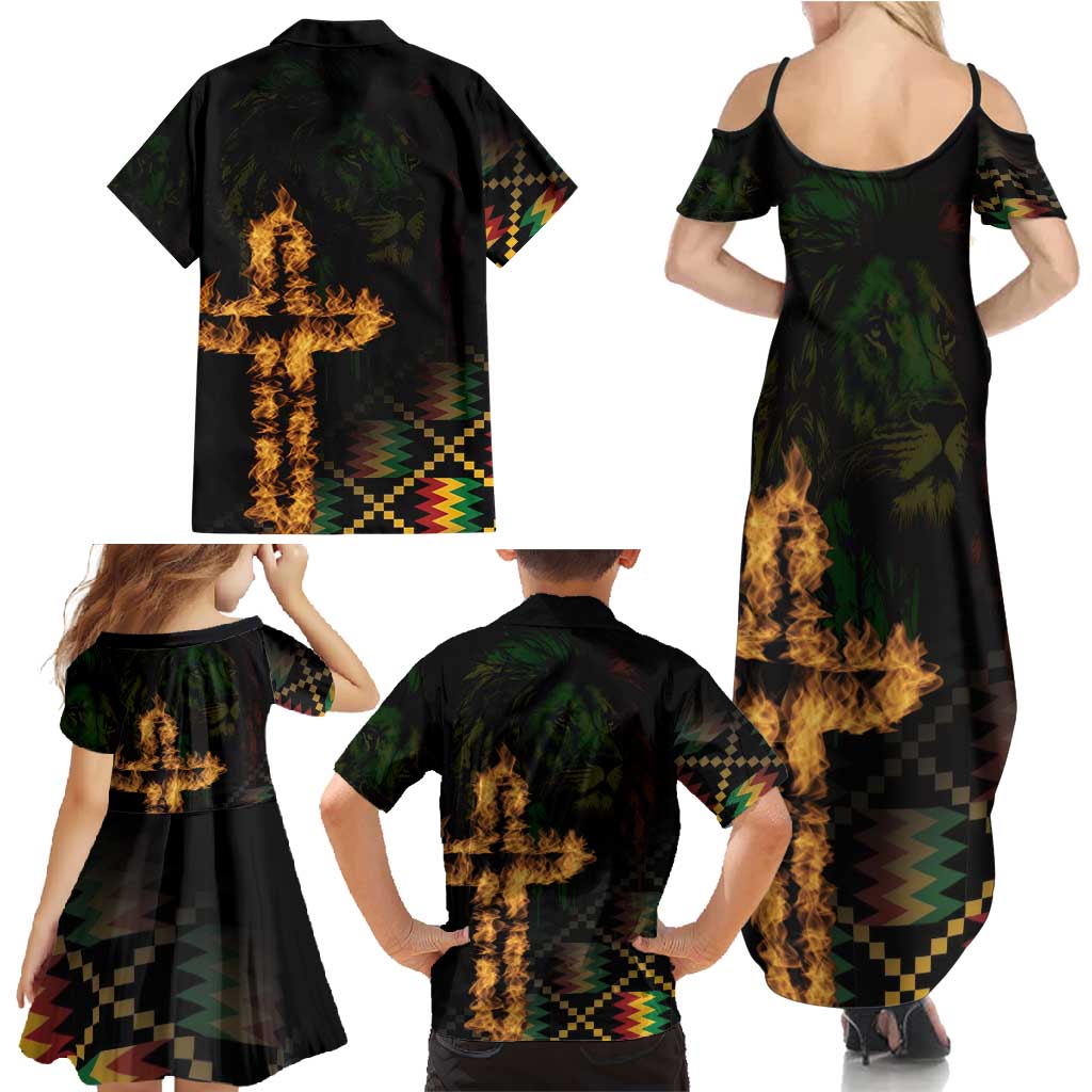 Happy Meskel Celebration Family Matching Summer Maxi Dress and Hawaiian Shirt Cross Fire And Lion Flag Color - Wonder Print Shop