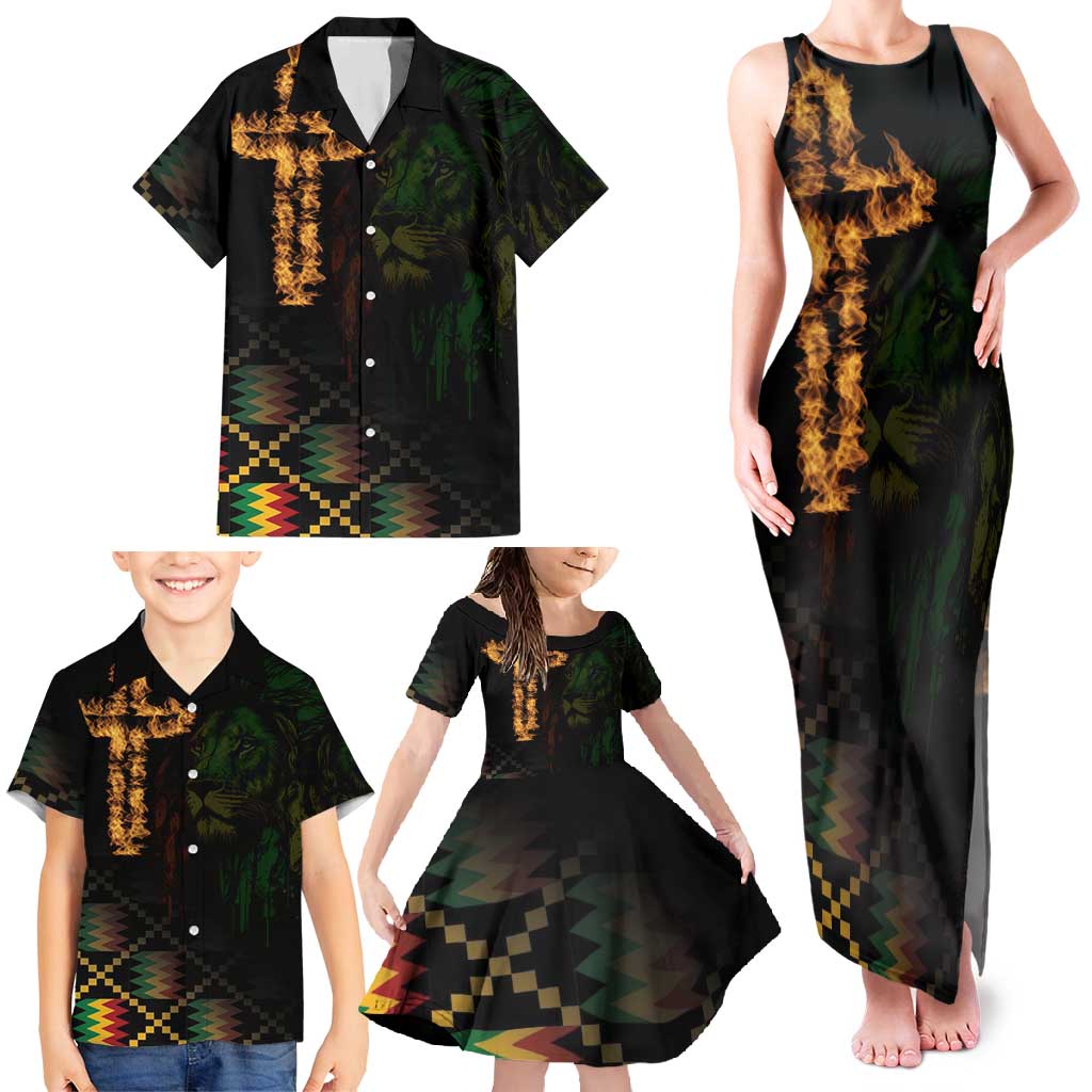 Happy Meskel Celebration Family Matching Tank Maxi Dress and Hawaiian Shirt Cross Fire And Lion Flag Color - Wonder Print Shop