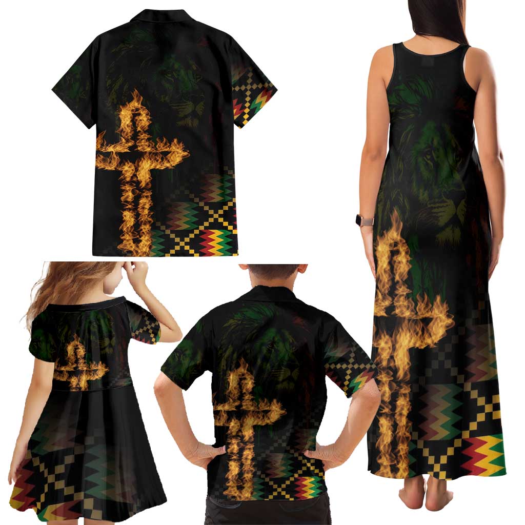 Happy Meskel Celebration Family Matching Tank Maxi Dress and Hawaiian Shirt Cross Fire And Lion Flag Color - Wonder Print Shop