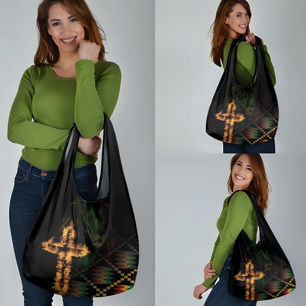 Happy Meskel Celebration Grocery Bag Cross Fire And Lion Flag Color