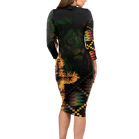 Happy Meskel Celebration Long Sleeve Bodycon Dress Cross Fire And Lion Flag Color - Wonder Print Shop