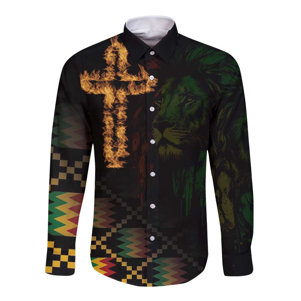 Happy Meskel Celebration Long Sleeve Button Shirt Cross Fire And Lion Flag Color - Wonder Print Shop