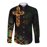 Happy Meskel Celebration Long Sleeve Button Shirt Cross Fire And Lion Flag Color - Wonder Print Shop